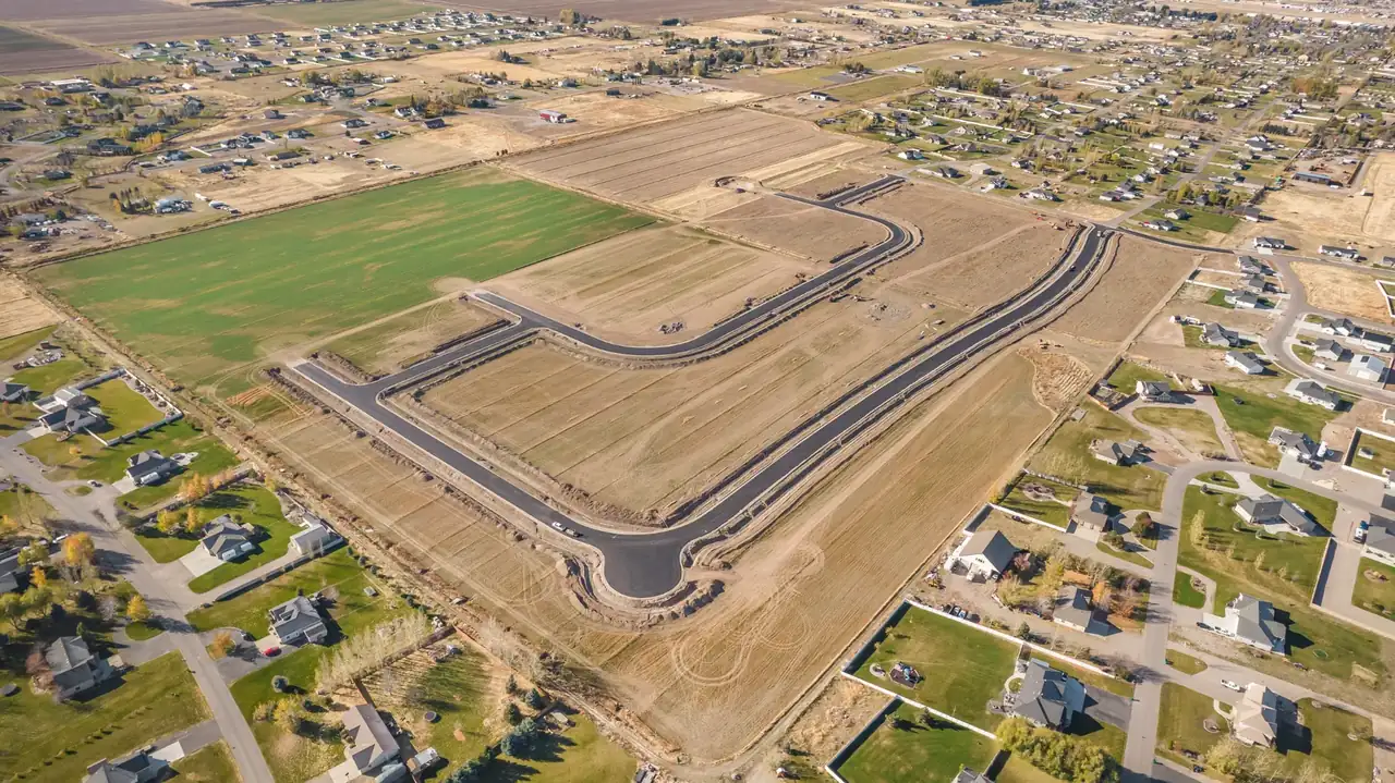 Aerial view of Teton Heights homesites in Rigby, Idaho